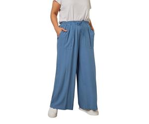 Yours Curve Chambray Tie Front Wide Leg Trousers - Women's - Plus Size Curve Blue
