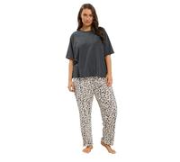 Yours Curve Charcoal Leopard Wide Leg Pyjama Set - Women's - Plus Size Curve