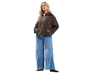Yours Curve Chcolate Brown Suedette Bomber Jacket - Women's - Plus Size Curve