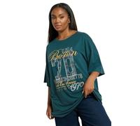 Yours Curve Check 'Boston 70' Relaxed Graphic T-Shirt - Women's - Plus Size Curve Green