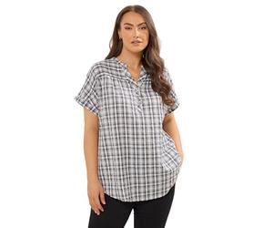Yours Curve Check Print Textured Blouse - Women's - Plus Size Curve Grey