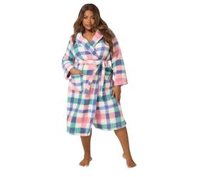 Yours Curve Check Shawl Collar Maxi Dressing Gown - Women's - Plus Size Curve