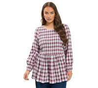 Yours Curve Check Shirred Peplum Blouse - Women's - Plus Size Curve Dark Pink