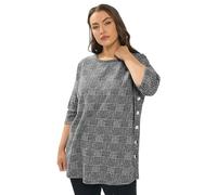Yours Curve Check Side Button Top - Women's - Plus Size Curve Grey