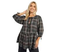 Yours Curve Check Tie Front Peplum Top - Women's - Plus Size Curve Brown
