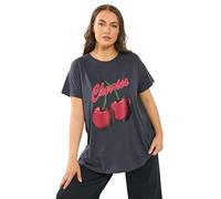 Yours Curve 'Cherries' Embellished Slogan T-Shirt - Women's - Plus Size Curve Grey