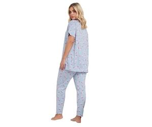 Yours Curve Cherry Bow Print Pyjama Set - Women's - Plus Size Curve Light Blue