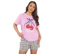 Yours Women's Cherry Pyjama Shorts in Grey | Size: 30-32 Yours Grey 30-32