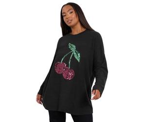 Yours Curve Cherry Sequin Embellished Jumper - Women's - Plus Size Curve