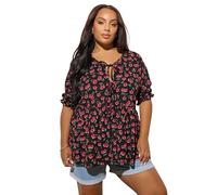 Yours Curve Cherry Tie Front Peplum Top - Women's - Plus Size Curve Black