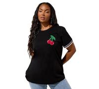 Yours Curve Cherry Varsity Trim T-Shirt - Women's - Plus Size Curve Black
