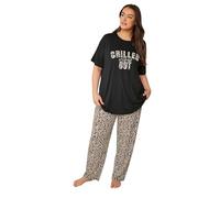 Yours Curve 'Chilled Out Vibes' Leopard Wide Leg Pyjama Set - Women's - Plus Size Curve Black