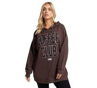 Yours Curve Chocolate Brown 'Coffee Club' Slogan Hoodie - Women's - Plus Size Curve