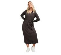 Yours Curve Chocolate Button Front Ribbed Tie Waist Midi Dress - Women's - Plus Size Curve