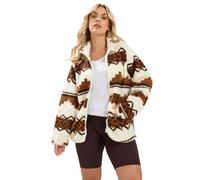 Yours Curve Chocolate Fairisle Fleece Jacket - Women's - Plus Size Curve