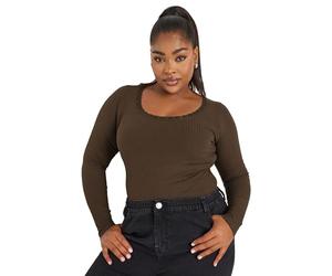 Yours Curve Chocolate Lace Trim Bodysuit - Women's - Plus Size Curve