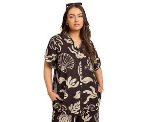 Yours Curve Chocolate Seashell Print Textured Shirt - Women's - Plus Size Curve