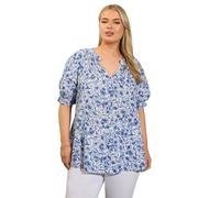Yours Curve Cobalt Floral Frill Notch Neck Blouse - Women's - Plus Size Curve