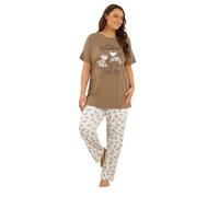 Yours Women's 'Coffee Club' Wide Leg Pyjama Set in Brown | Size: 18-20 Yours Brown 18-20