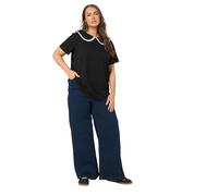 Yours Curve Contrast Frill Collar Top - Women's - Plus Size Curve Black