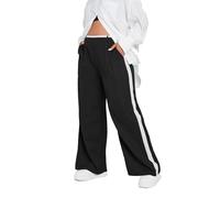 Contrast Side Stripe Wide Leg Trousers Yours Black 22-24