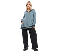 Yours Curve Contrast V-Neck Knitted Jumper - Women's - Plus Size Curve Blue