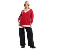 Yours Curve Contrast V-Neck Knitted Jumper - Women's - Plus Size Curve Red