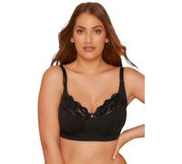 Yours Cotton Lace Trim Non-Padded Non-Wired Bralette - Women's - Plus Size Curve Black