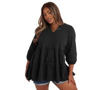 Yours Curve Cotton Tie Neck Top - Women's - Plus Size Curve Black