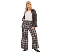 Yours Curve Cream Check Wide Leg Textured Trousers - Women's - Plus Size Curve