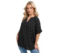Yours Curve Crinkle Polka Dot Notch Neck Top - Women's - Plus Size Curve Black