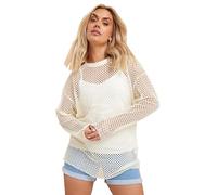 Yours Curve Crochet Crew Neck Sweatshirt - Women's - Plus Size Curve Cream