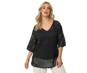 Yours Curve Crochet Crew Neck Top - Women's - Plus Size Curve Black