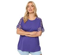 Yours Curve Crochet Sleeve T-Shirt - Women's - Plus Size Curve Purple