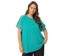 Yours Curve Blue Crochet Sleeve T-Shirt - Women's - Plus Size Curve