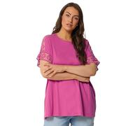 Yours Curve Crochet Sleeve Boxy T-Shirt - Women's - Plus Size Curve Pink