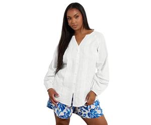 Yours Curve Crochet Trim Pleated Blouse - Women's - Plus Size Curve White