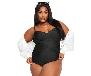 Yours Curve Crossover Super Sculpt Swimsuit - Women's - Plus Size Curve Black