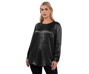 Yours Curve Crushed Satin Pleat Front Blouse - Women's - Plus Size Curve Black