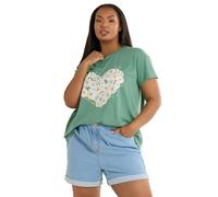 Yours Curve Daisy Heart Print T-Shirt - Women's - Plus Size Curve Green