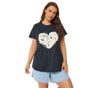 Yours Curve Daisy Heart Print T-Shirt - Women's - Plus Size Curve Navy
