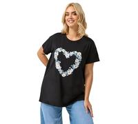 Yours Curve Daisy Heart T-Shirt - Women's - Plus Size Curve Black