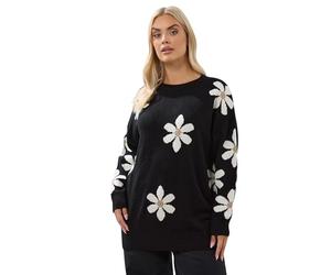 Yours Curve Daisy Knitted Jumper - Women's - Plus Size Curve Black
