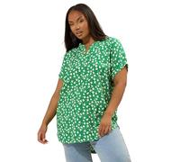Yours Curve Daisy Print Notch Neck Top - Women's - Plus Size Curve Green