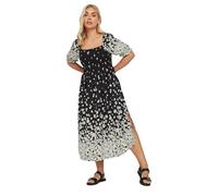 Yours Curve Daisy Print Shirred Midi Dress - Women's - Plus Size Curve Black