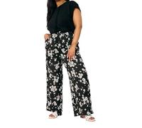 Yours Curve Daisy Print Wide Leg Trousers - Women's - Plus Size Curve Black
