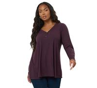 Yours Curve Dark Ribbed Henley Top - Women's - Plus Size Curve Purple