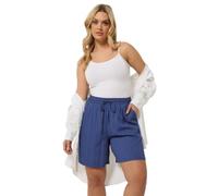Yours Women's Textured Woven Shorts in Dark Blue | Size: 30/32