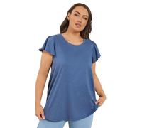 Yours Curve Denim Frill Sleeve T-Shirt - Women's - Plus Size Curve