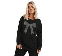 Yours Curve Diamante Bow Long Sleeve Top - Women's - Plus Size Curve Black